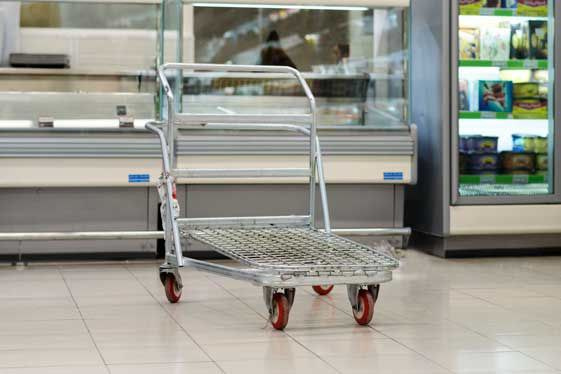 Cargo trolley in a warehouse