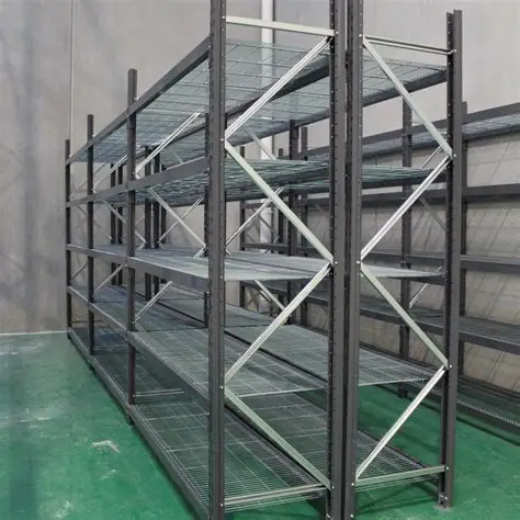Industrial rack shelving in a large warehouse